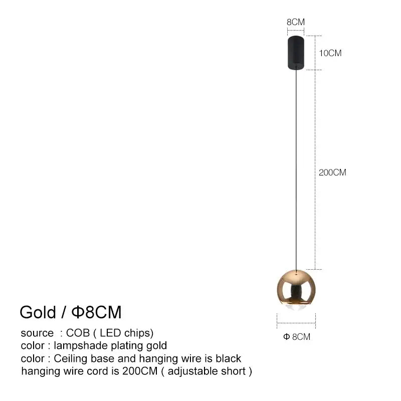 Modern chrome led chandelier bedroom spherical pendant light