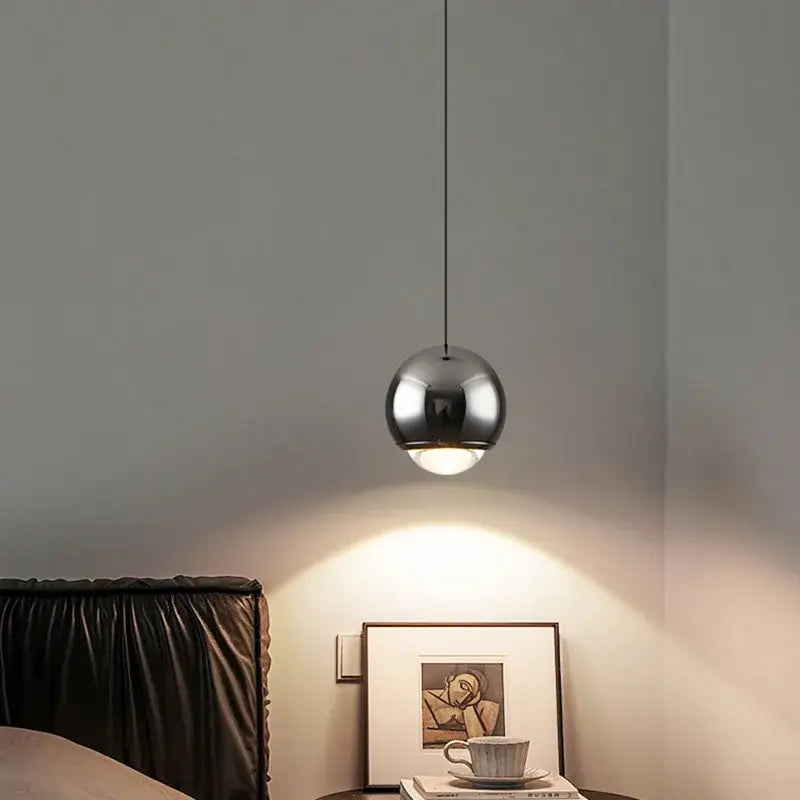 Modern chrome led chandelier bedroom spherical pendant light