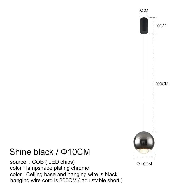 Modern chrome led chandelier bedroom spherical pendant light