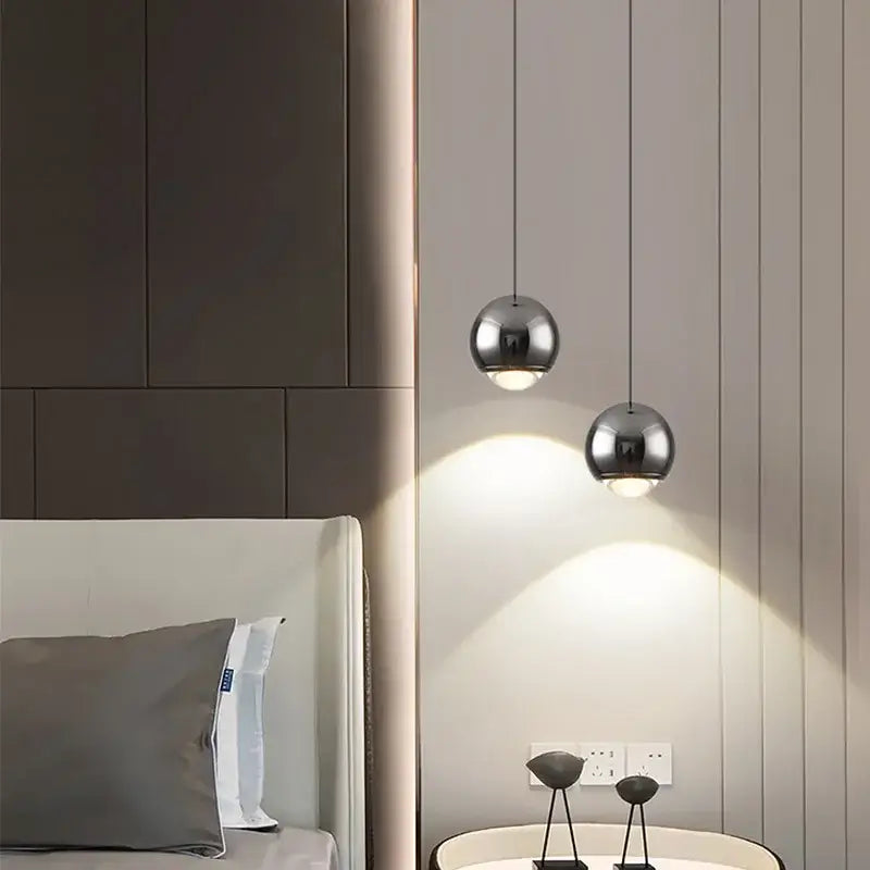 Modern chrome led chandelier bedroom spherical pendant light