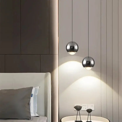 Modern chrome led chandelier bedroom spherical pendant light