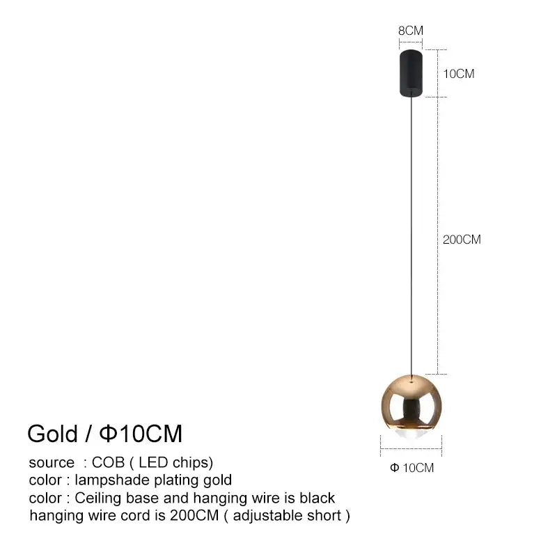 Modern chrome led chandelier bedroom spherical pendant light