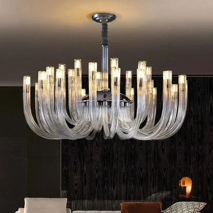 Modern chrome glass led chandelier bedroom curved pendant light