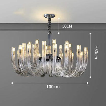 Modern chrome glass led chandelier bedroom curved pendant light