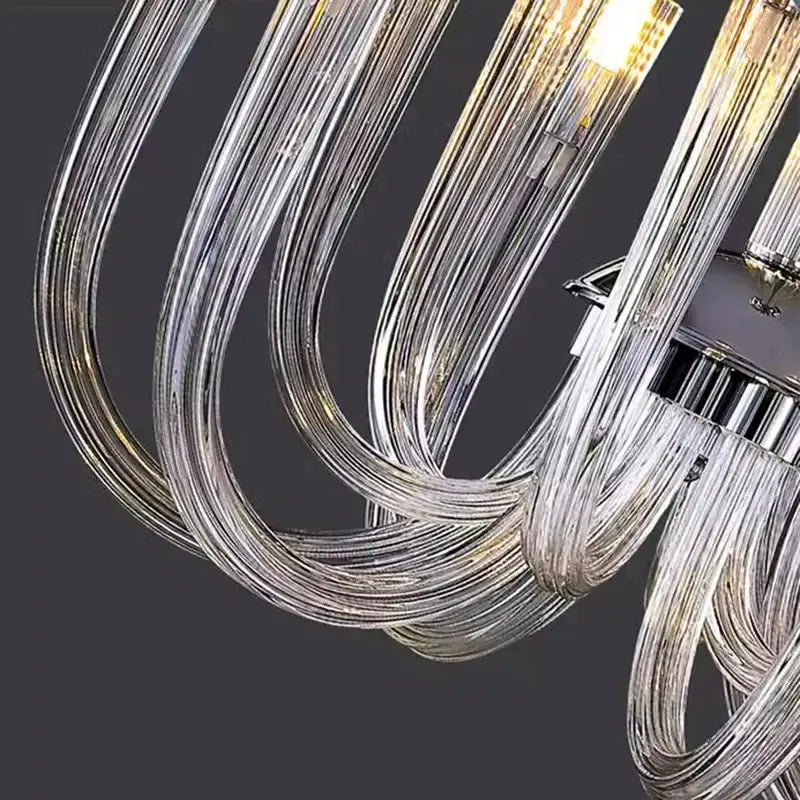 Modern chrome glass led chandelier bedroom curved pendant light