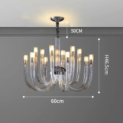 Modern chrome glass led chandelier bedroom curved pendant light