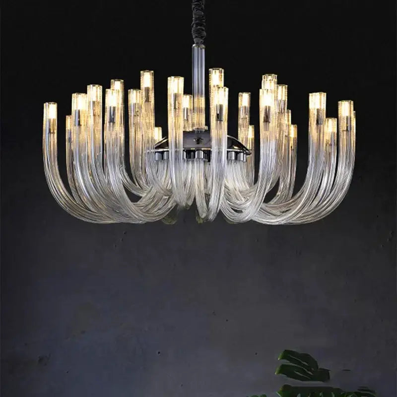 Modern chrome glass led chandelier bedroom curved pendant light
