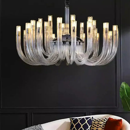 Modern chrome glass led chandelier bedroom curved pendant light