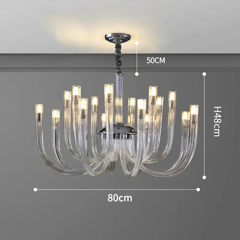 Modern chrome glass led chandelier bedroom curved pendant light