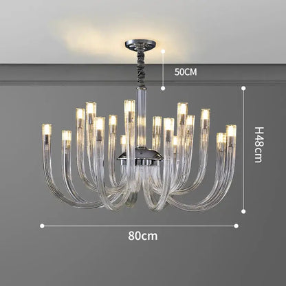 Modern chrome glass led chandelier bedroom curved pendant light