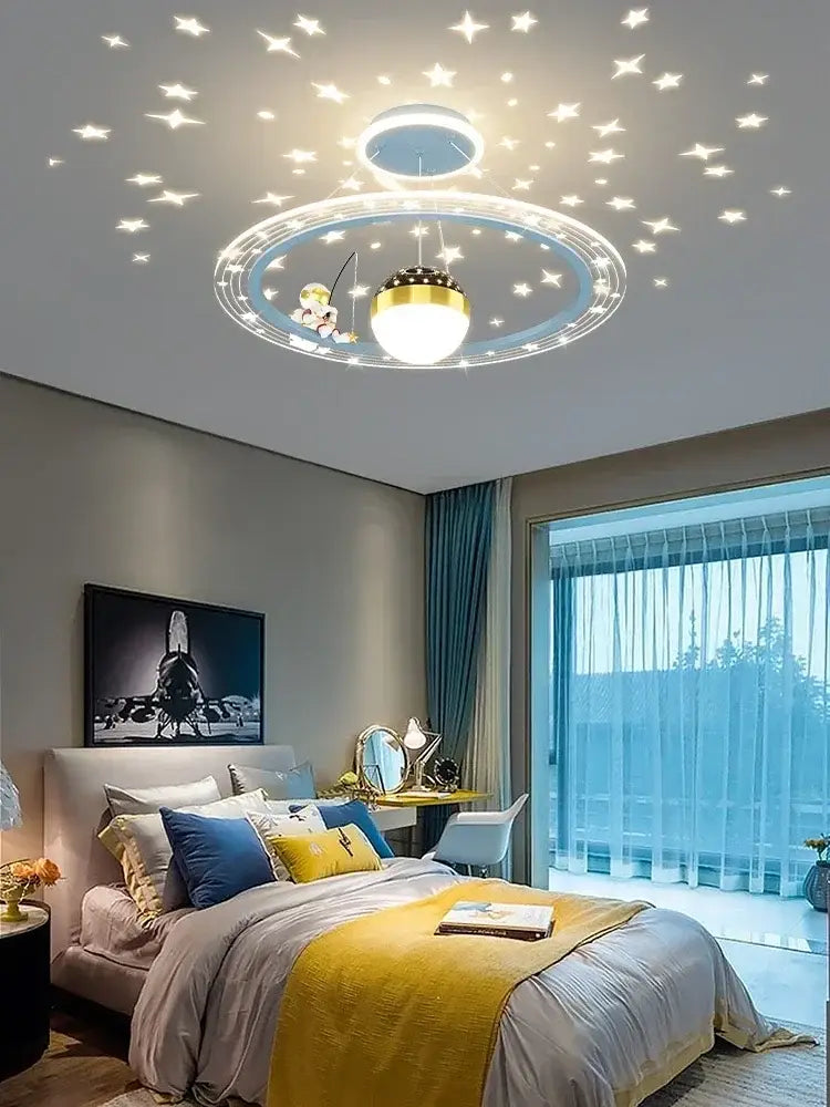 Modern whimsical starry led chandelier for bedroom with remote control