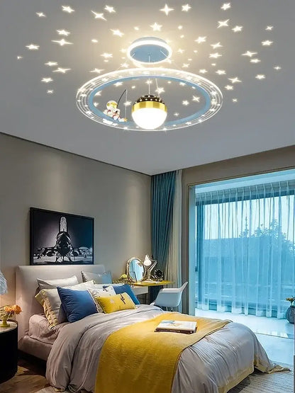 Modern whimsical starry led chandelier for bedroom with remote control