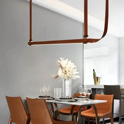 Modern minimalist leather strap led chandelier dining room