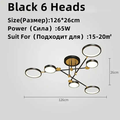 Modern gold & black led chandelier dining room light