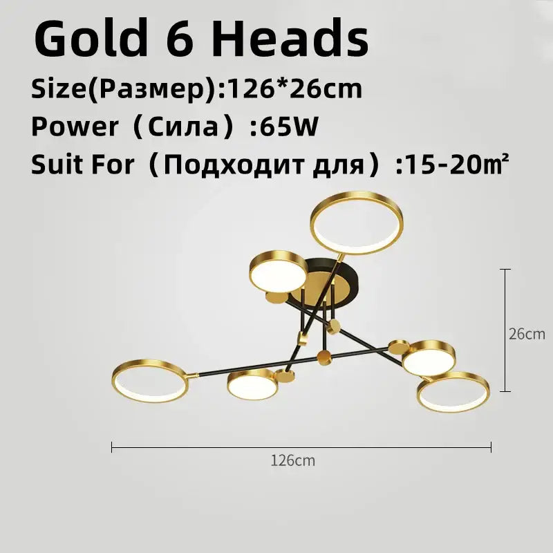 Modern gold & black led chandelier dining room light