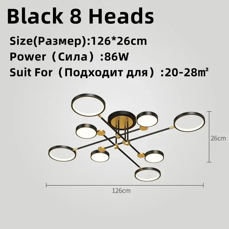 Modern gold & black led chandelier dining room light