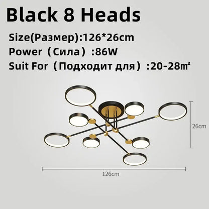 Modern gold & black led chandelier dining room light