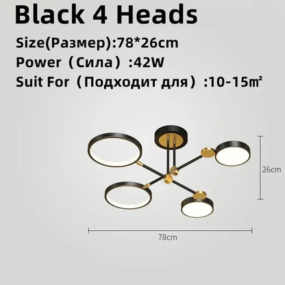 Modern gold & black led chandelier dining room light