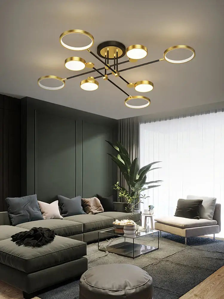 Modern gold & black led chandelier dining room light