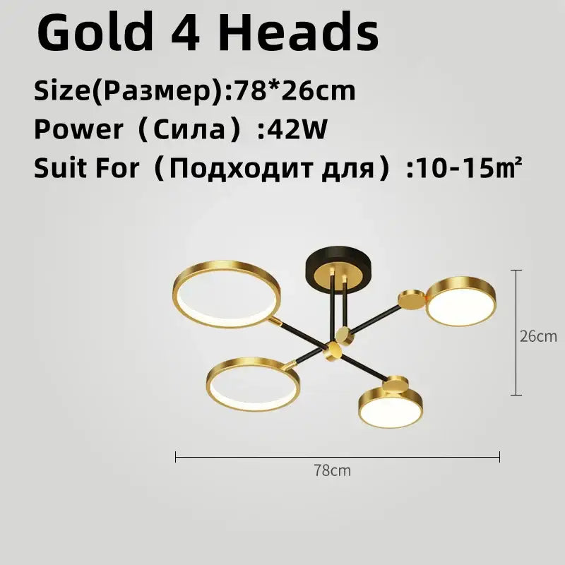 Modern gold & black led chandelier dining room light