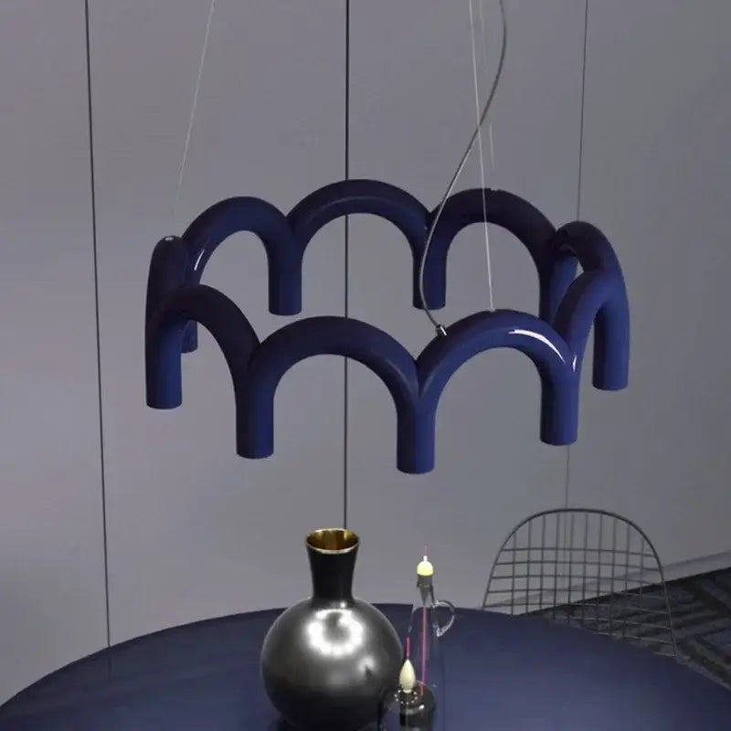 Modern blue wavy led chandelier dining room pendant light