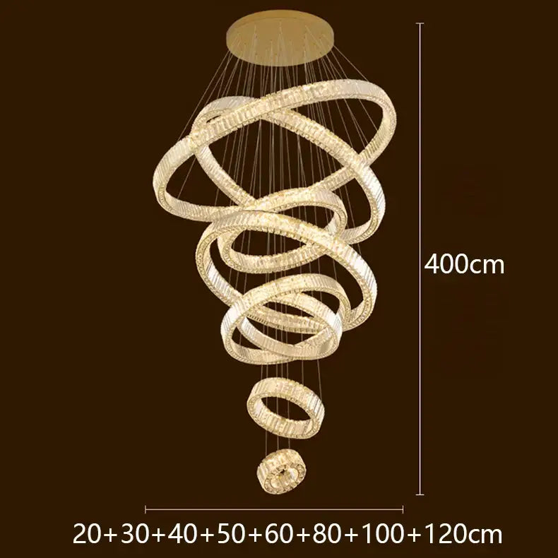 Modern golden spiral led chandelier bedroom crystal ring light