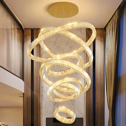 Modern golden spiral led chandelier bedroom crystal ring light
