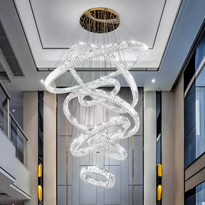 Modern golden spiral led chandelier bedroom crystal ring light