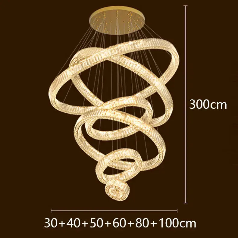 Modern golden spiral led chandelier bedroom crystal ring light