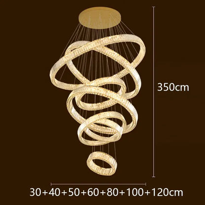 Modern golden spiral led chandelier bedroom crystal ring light