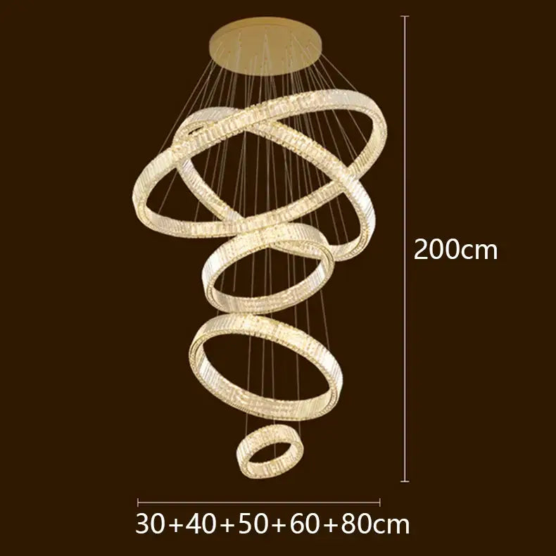 Modern golden spiral led chandelier bedroom crystal ring light