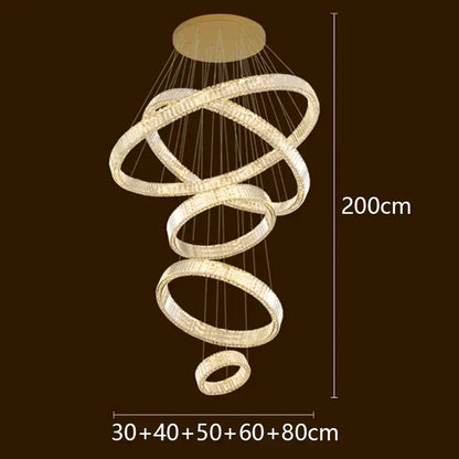 Modern golden spiral led chandelier bedroom crystal ring light