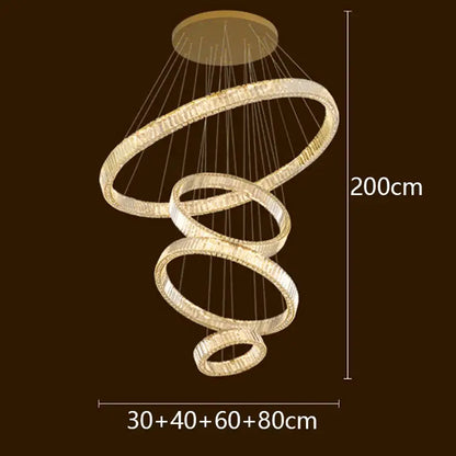 Modern golden spiral led chandelier bedroom crystal ring light