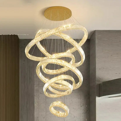 Modern golden spiral led chandelier bedroom crystal ring light