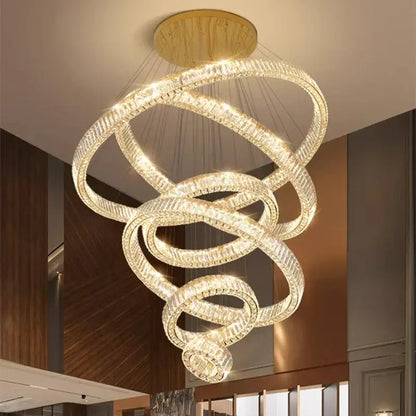 Modern golden spiral led chandelier bedroom crystal ring light