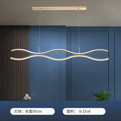 Modern wavy gold led chandelier dining room pendant light