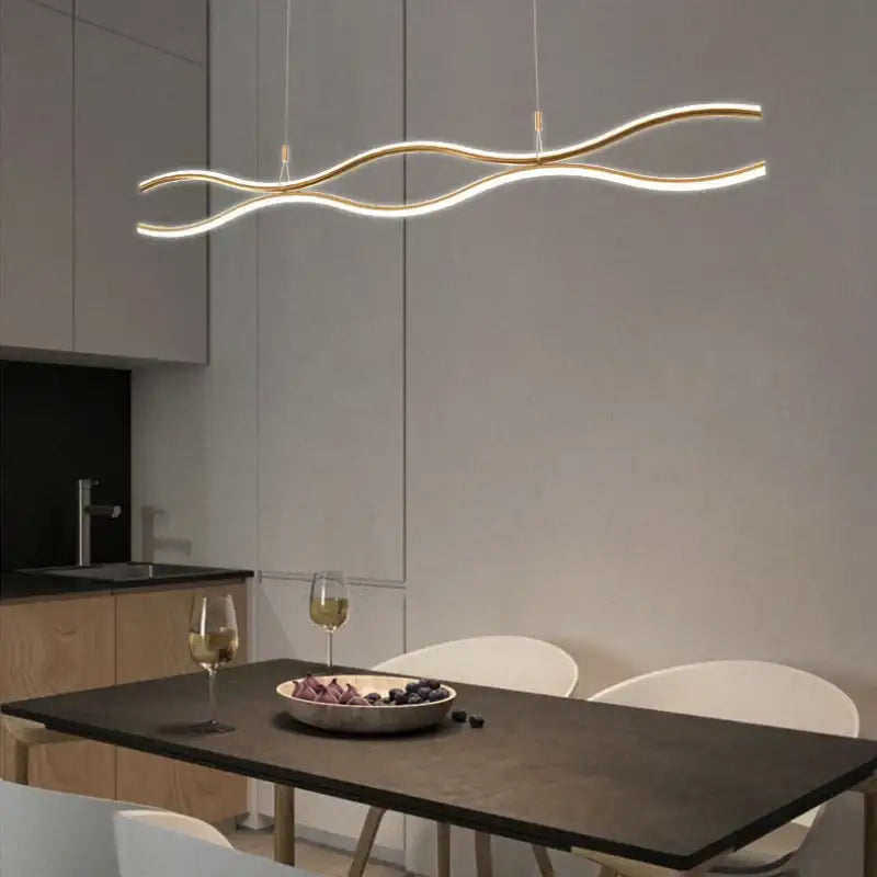 Modern wavy gold led chandelier dining room pendant light