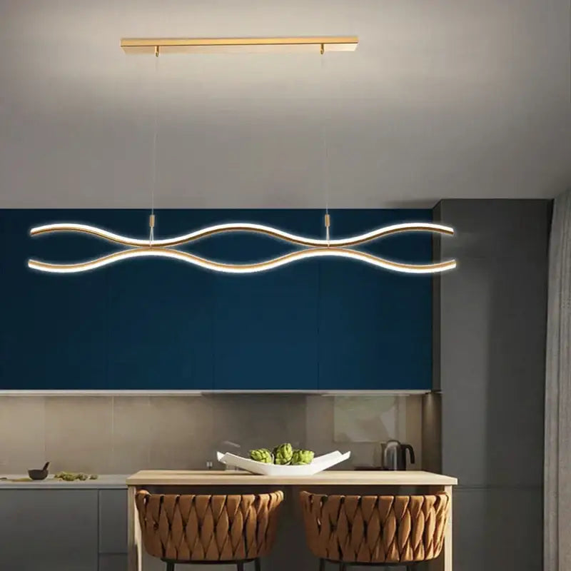 Modern wavy gold led chandelier dining room pendant light