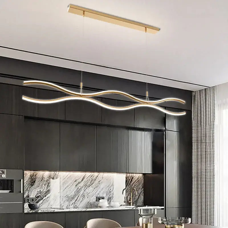 Modern wavy gold led chandelier dining room pendant light