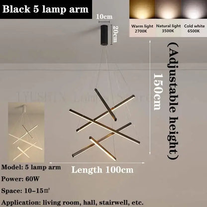 Modern black linear led chandelier for living room