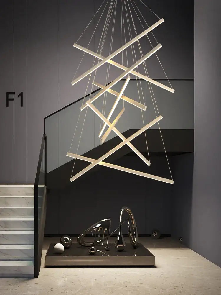 Modern black linear led chandelier for living room