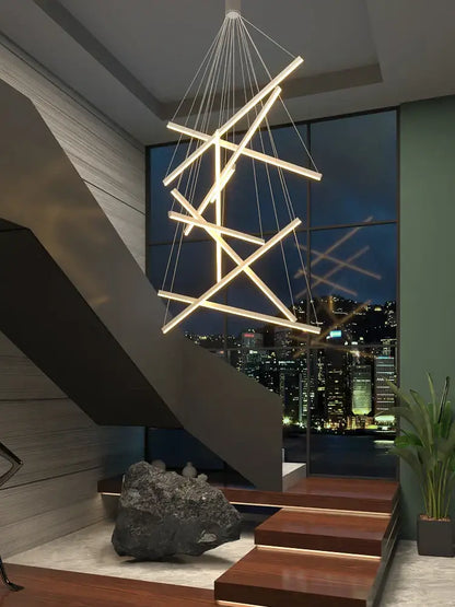 Modern black linear led chandelier for living room