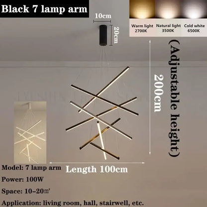 Modern black linear led chandelier for living room