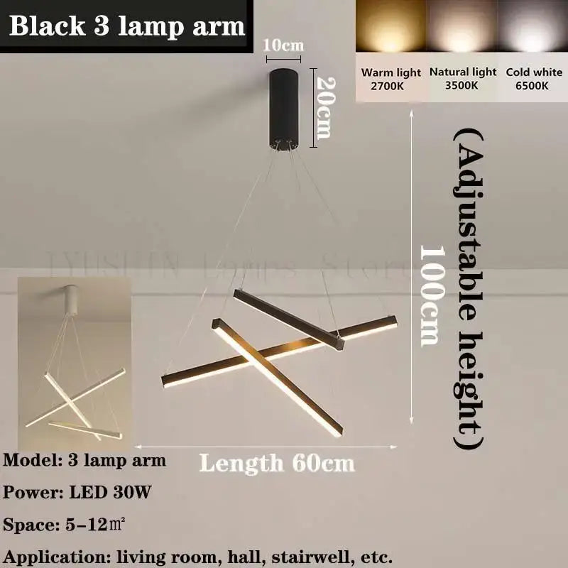 Modern black linear led chandelier for living room