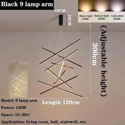 Modern black linear led chandelier for living room