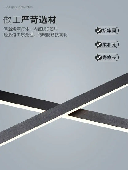 Modern black linear led chandelier for living room
