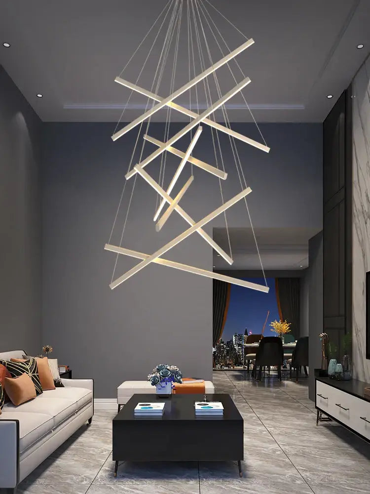 Modern black linear led chandelier for living room