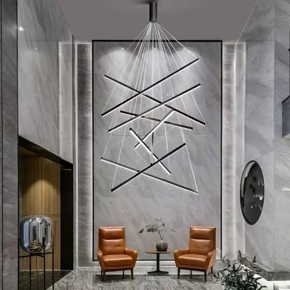 Modern black linear led chandelier for living room