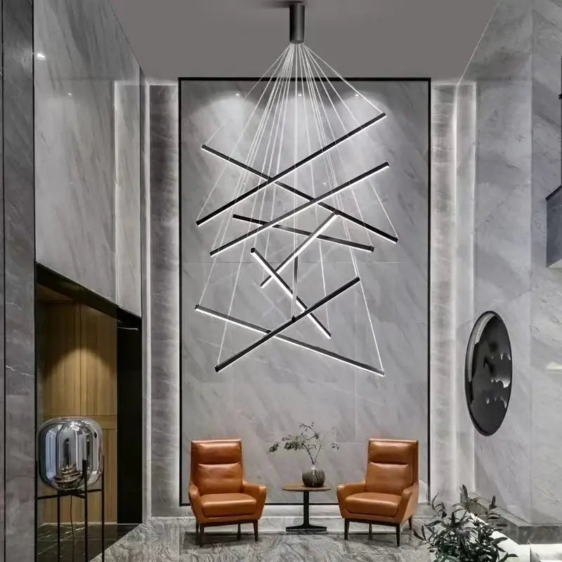 Modern black linear led chandelier for living room
