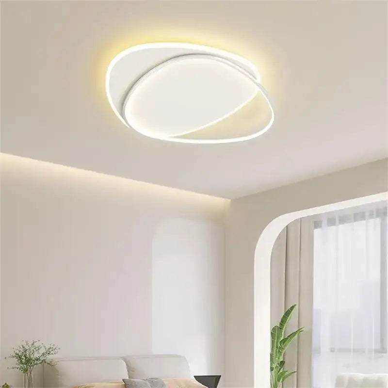 Modern white double ring led chandelier for living room glow